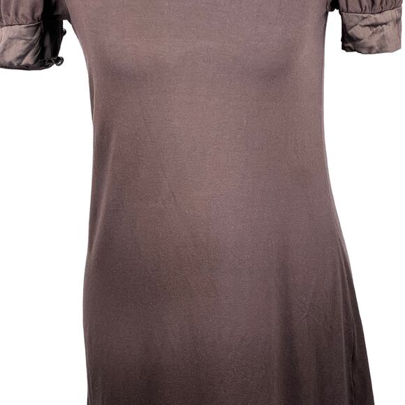 Bebe Y2K Dress Sz Small Brown Silk Trim Puff Sleeve Goblincore Fairy Vintage USA - Picture 11 of 12
